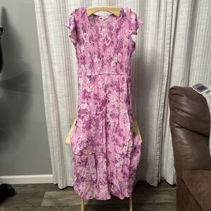 Anthropologie By The River Small Smocked Floral Dress Pink Cottagecore Feminine